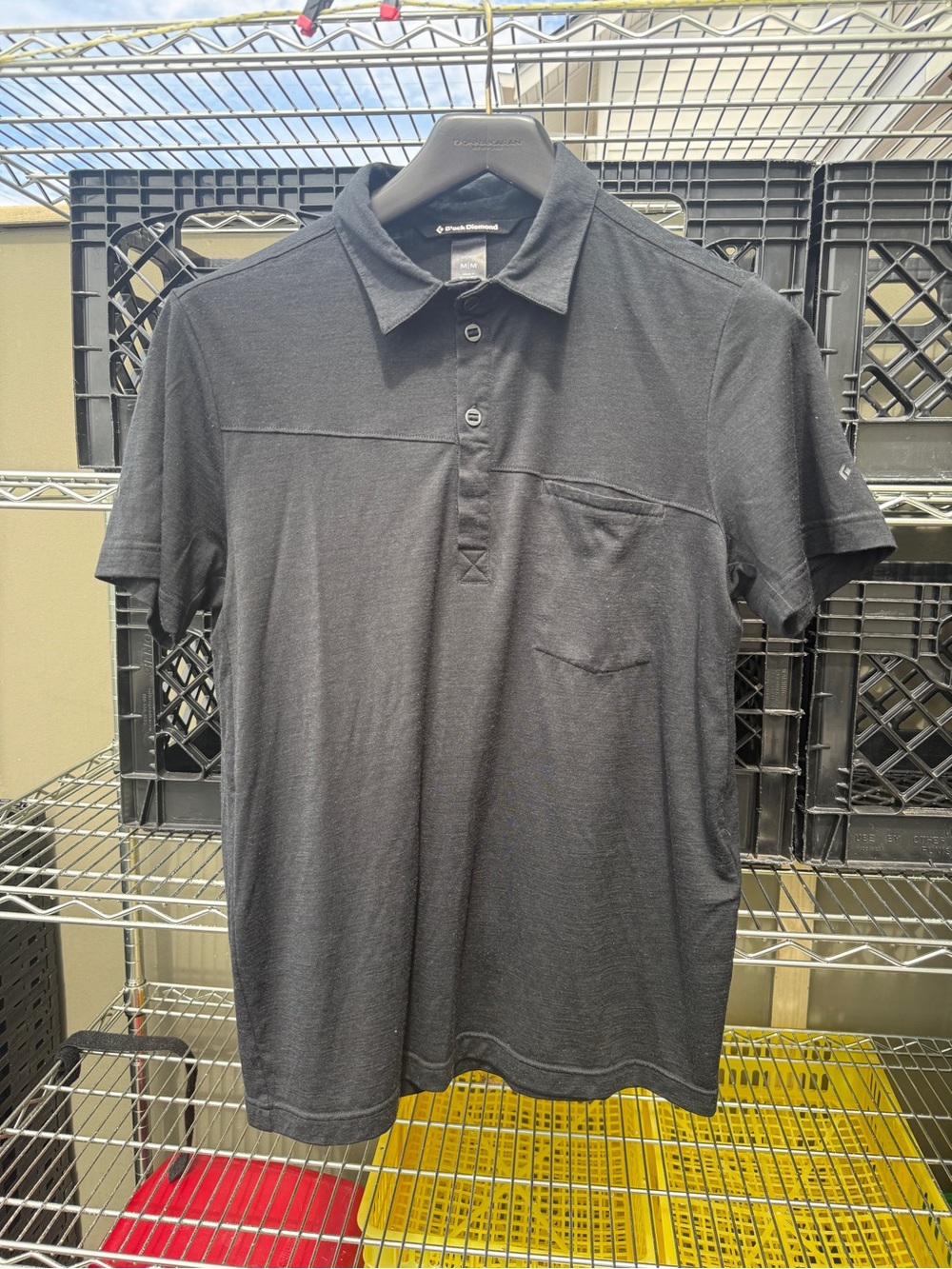 Black Diamond Merino Wool Polo Shirt Black Short Sleeve Men’s Medium